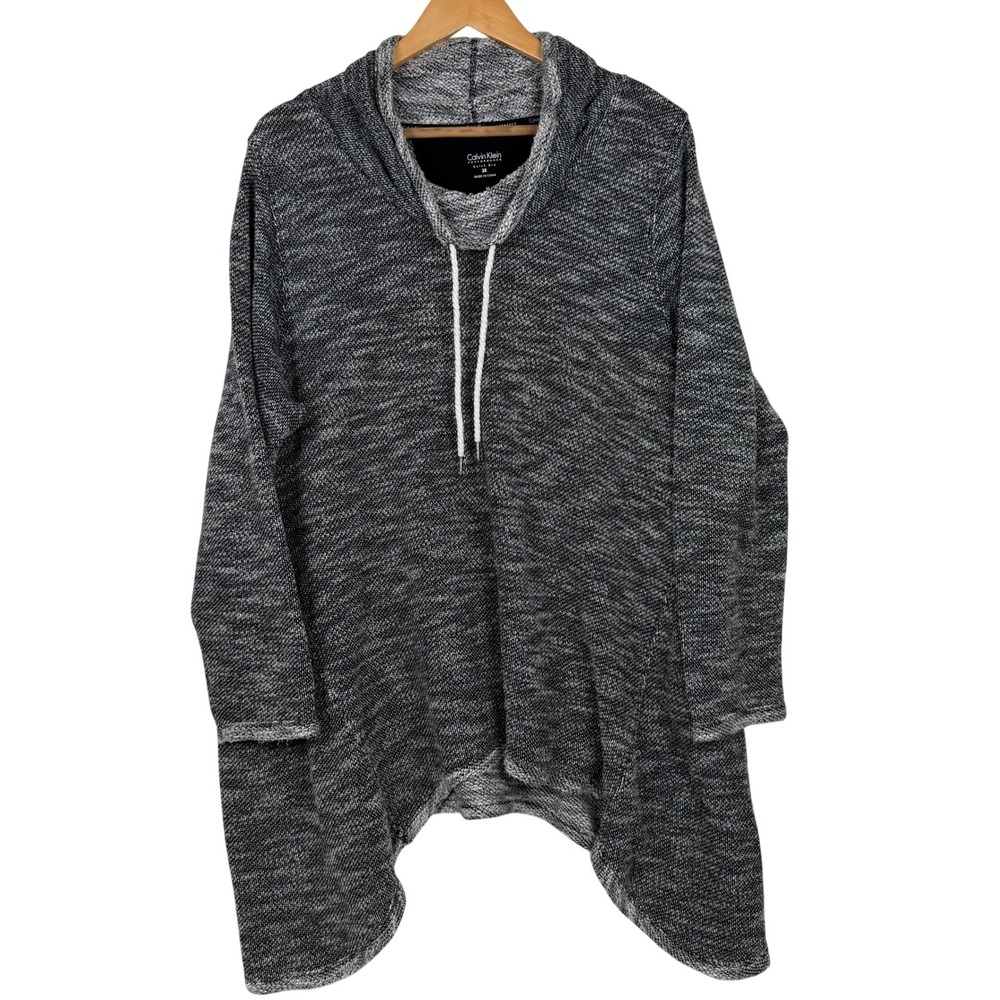 Calvin Klein Performance Hoodie Women 2X Black White Marl Cowl Neck Wrap Sweater
